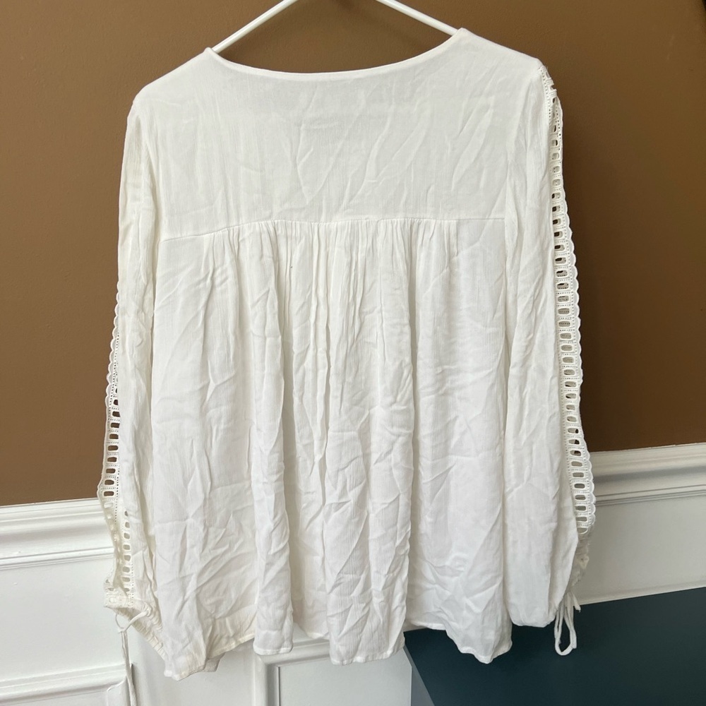 LOFT Women’s Peasant Boho White Open Sleeve Top Loose Fit Babydoll Size Large - Picture 5 of 7